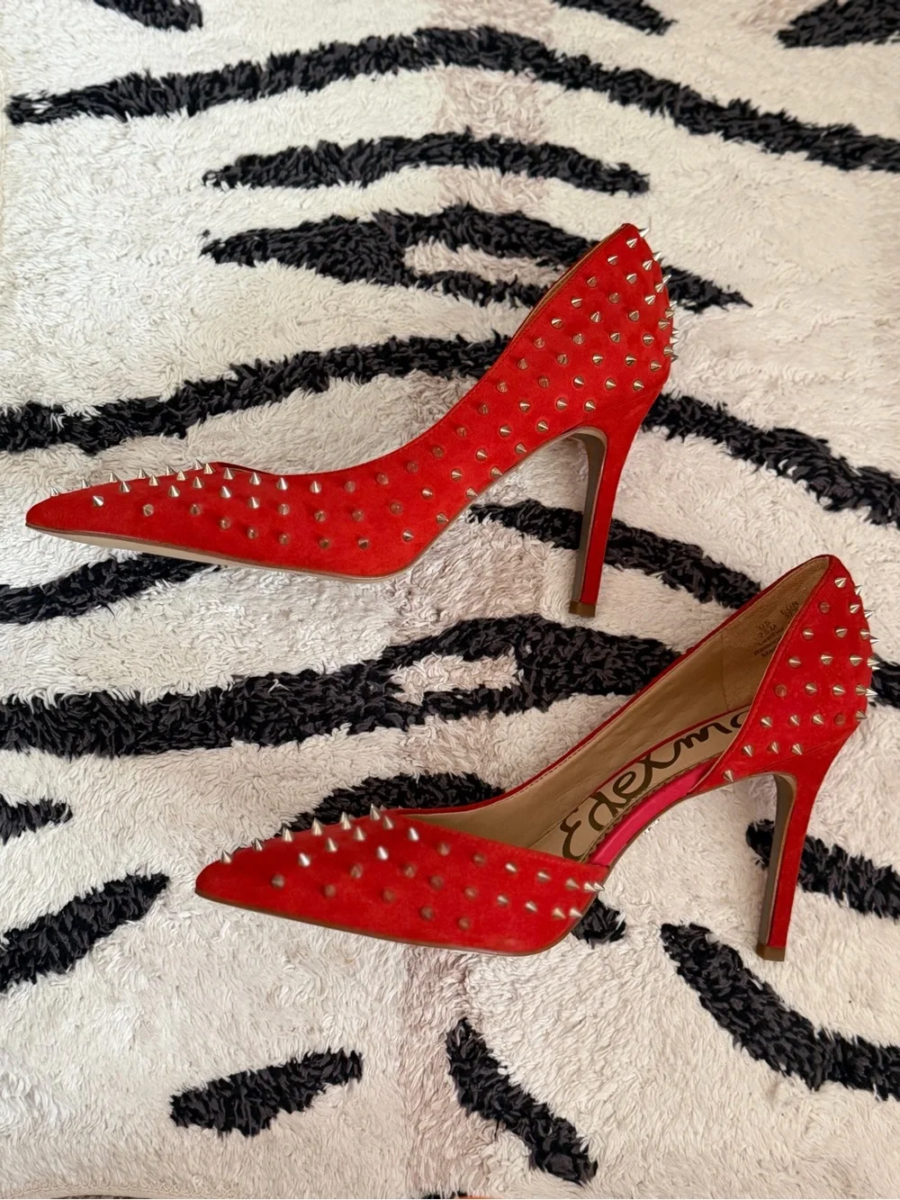 Sam Edelman Red Suede Pointed-Toe Stud Heels - Picture 3 of 6